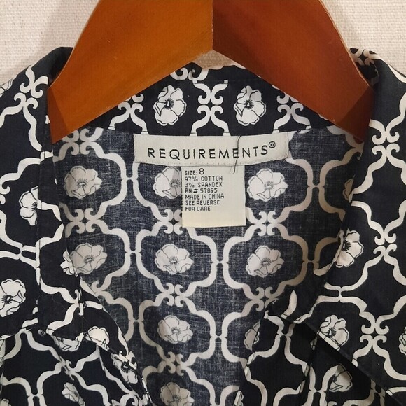Requirements Empire Waist Babydoll Stretch Top Full Button Black and White SZ 8 - Picture 13 of 16